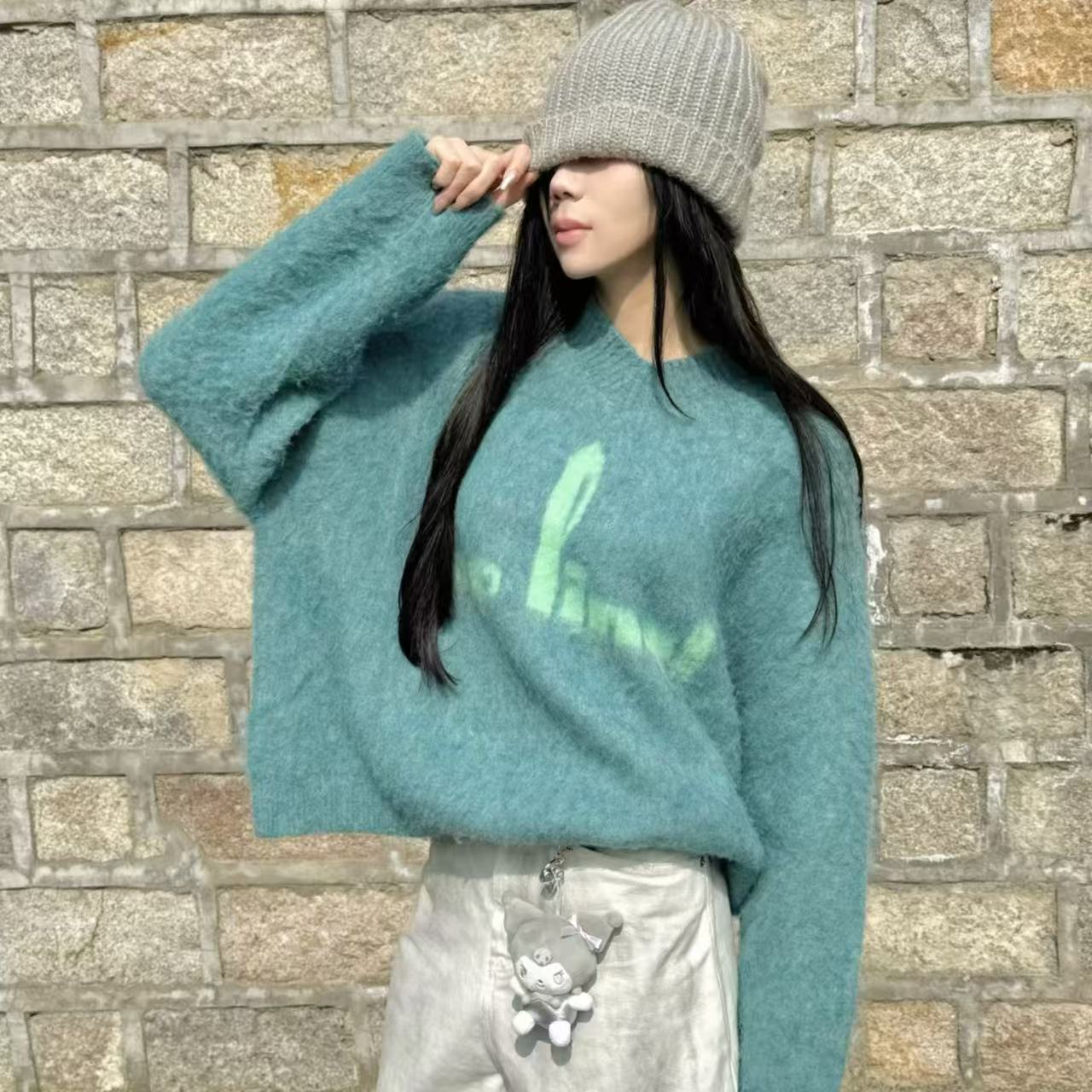 Martine Rose绿色拉绒字母毛衣反季特惠
