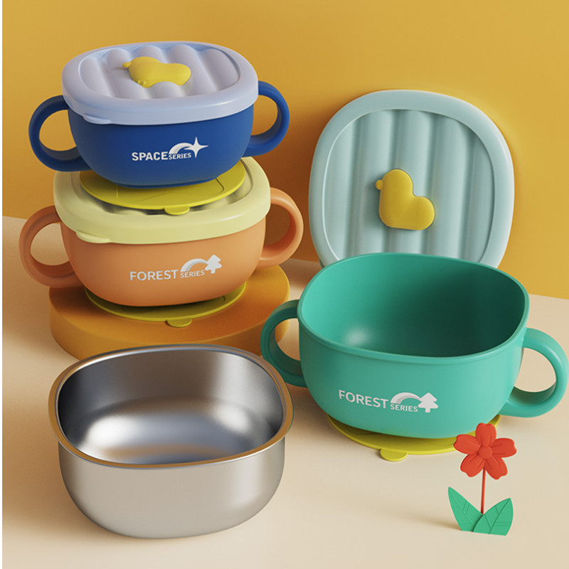 婴幼儿防摔不锈钢方碗辅食碗