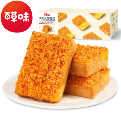 16.9元包邮！百草味 肉松乳酪吐司520g