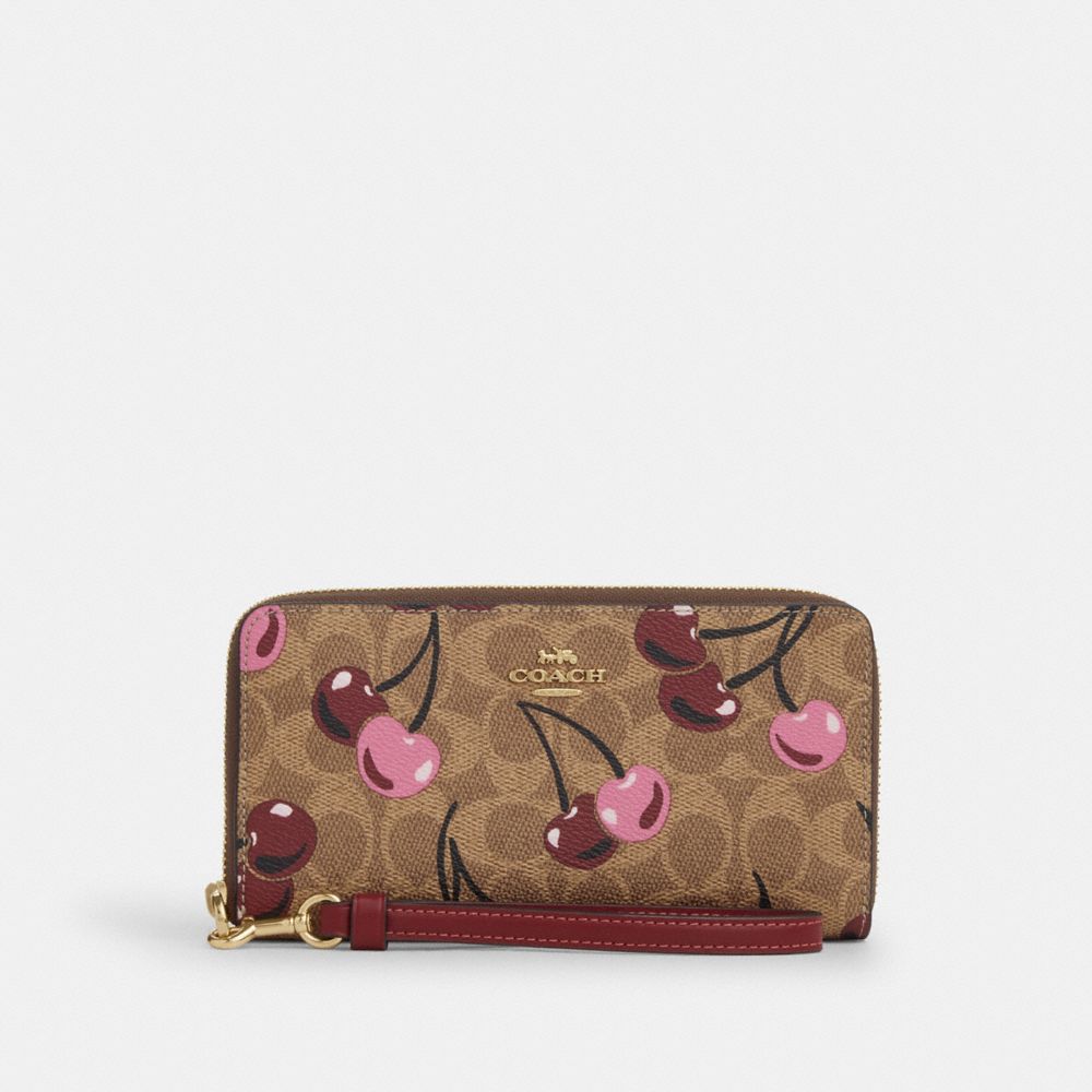 coach long zip around wallet in signature canvas with cherry print CZ328-IMTAM