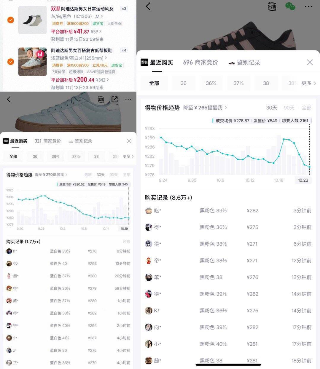 阿迪达斯DAILY 4.0运动鞋到手174元（得物价287），叠加补贴拍3更划算