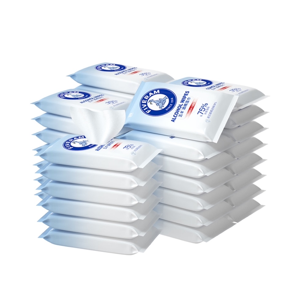 五羊75%酒精湿巾纸消毒杀菌湿纸巾10抽36包