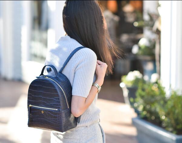 Tory Burch Croc Embossed Mini Backpack 50702 Women's Leather Backpack Navy