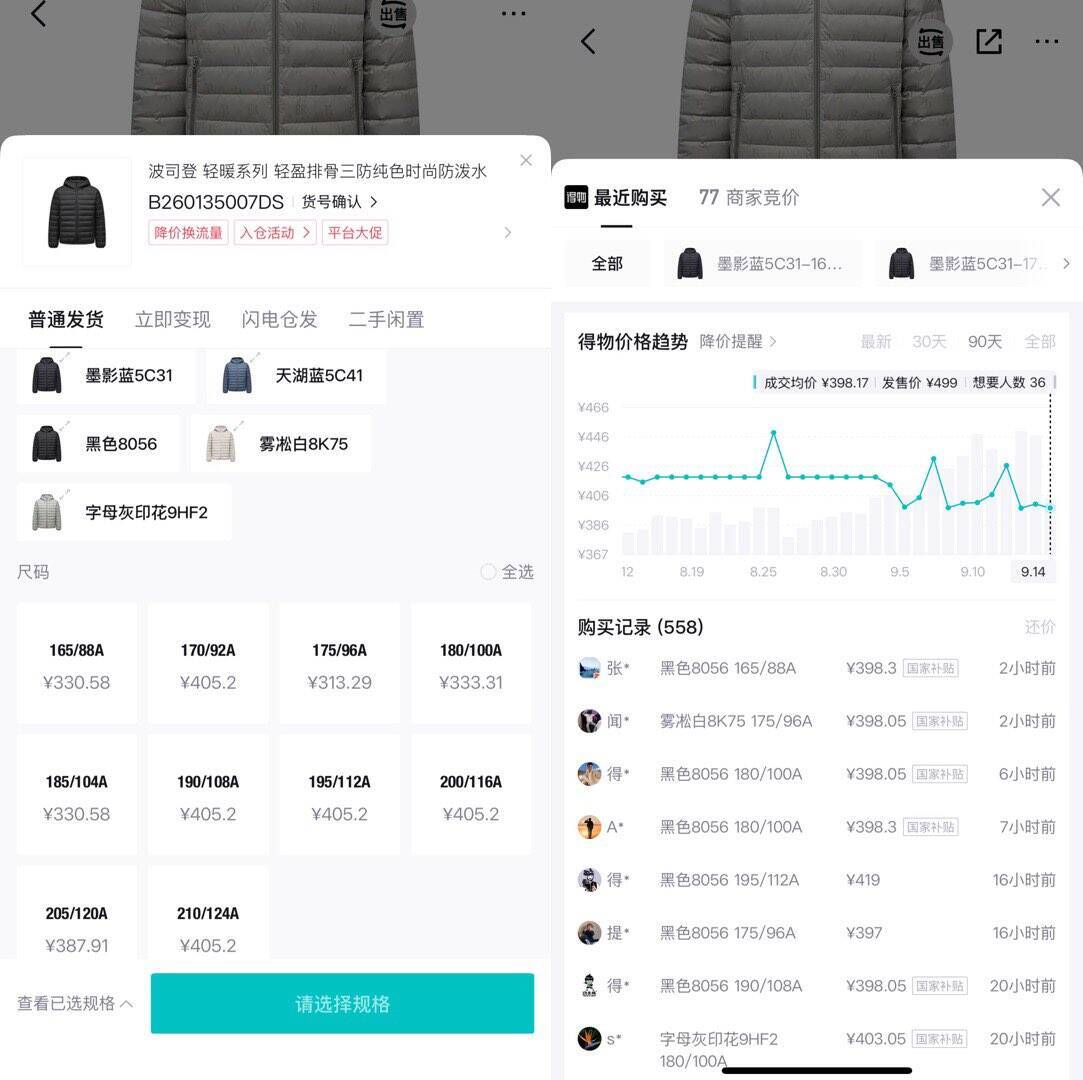 波司登排骨羽绒服五折到手249元