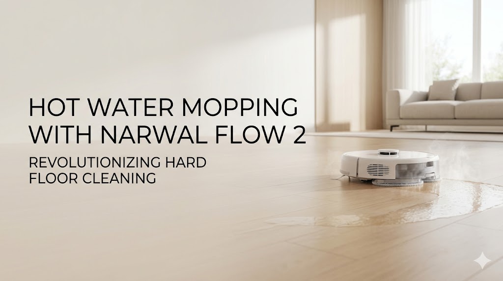 Narwal Flow 2 smart robot vacuum showing hot water mopping technology