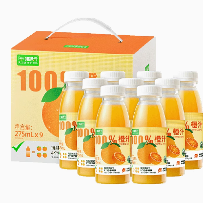 20.9元包邮！自营喵满分橙汁275ml*9瓶