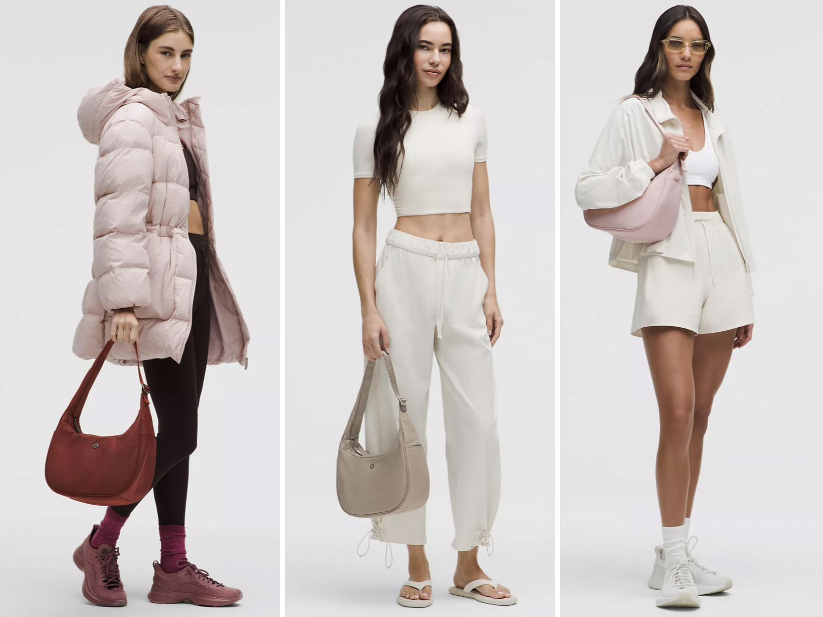 The Lululemon City Essentials Shoulder Bag in a soft gray color.