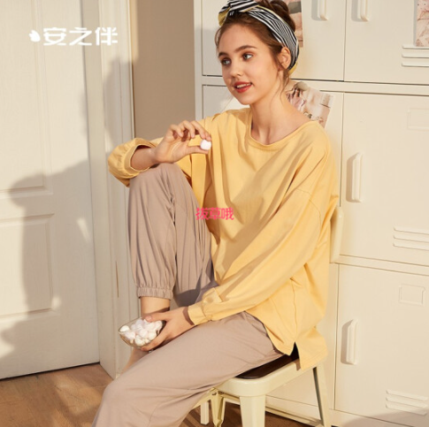 74元包邮！安之伴 女士纯棉纯色家居服套装