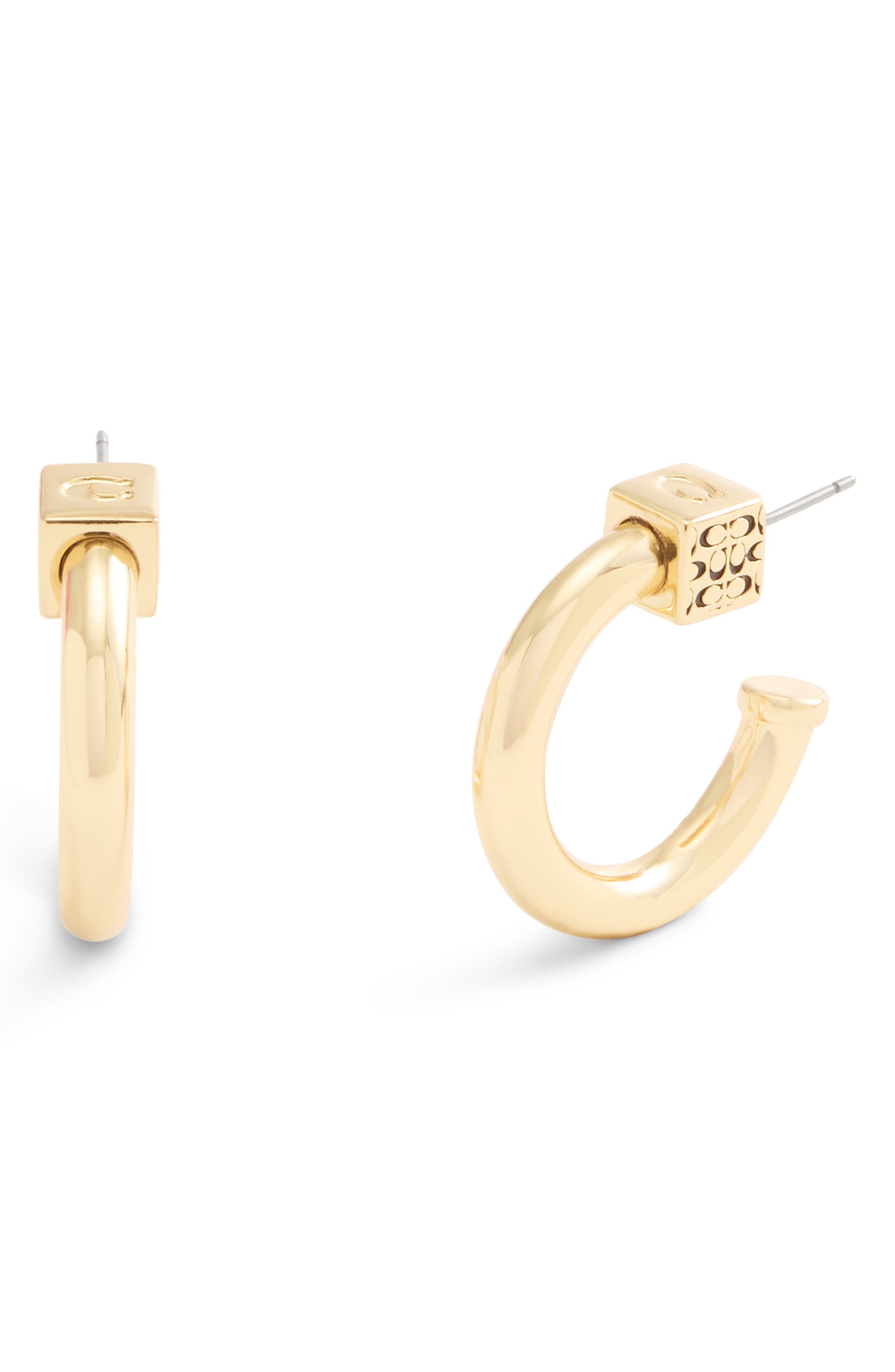 COACH Logo Cube Chubby Hoop Earrings
