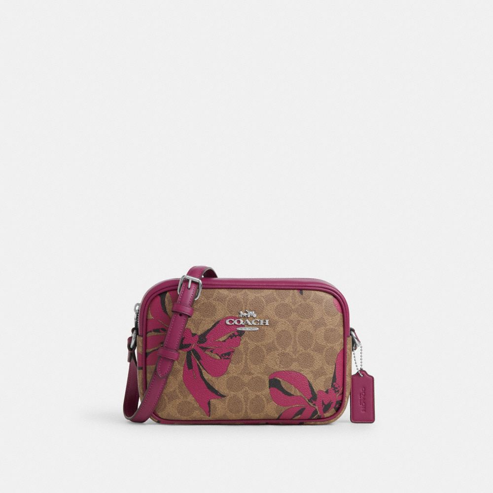 coach jamie camera bag in signature canvas with bow print CZ769-SVXI4