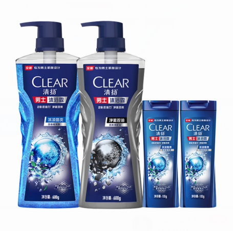 44.9元包邮！清扬 男士专用沐浴露套装 含赠共1500g