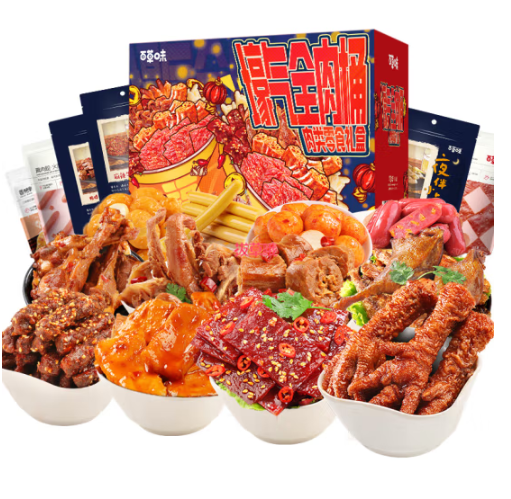 79元包邮！百草味 鸭脖猪肉脯牛肉干休闲零食大礼包1255g