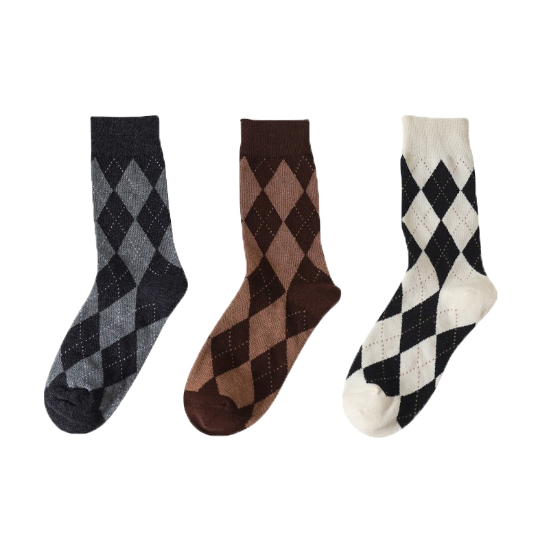 复古菱格袜子女ins潮长筒咖色