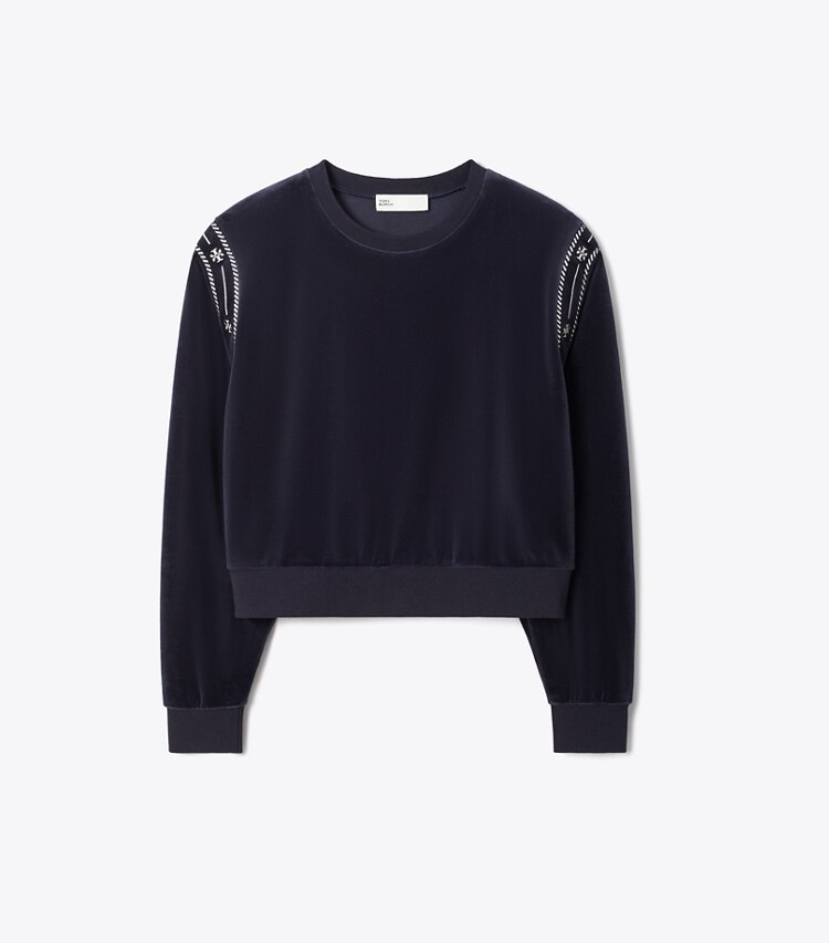 tory burch T Logo Velour Crewneck