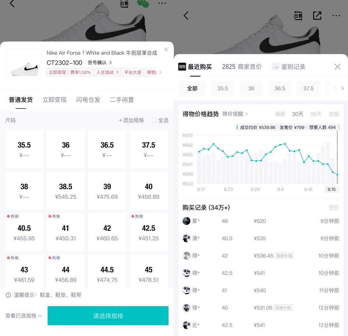 耐克黑白AF1运动鞋：领券到手价428元