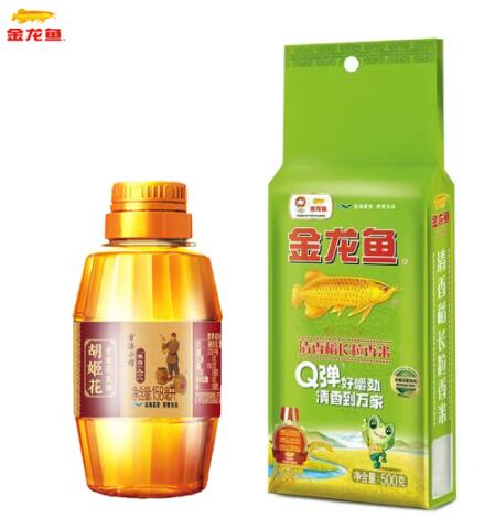6.9元包邮！金龙鱼清香稻500g+胡姬花花生油158ml