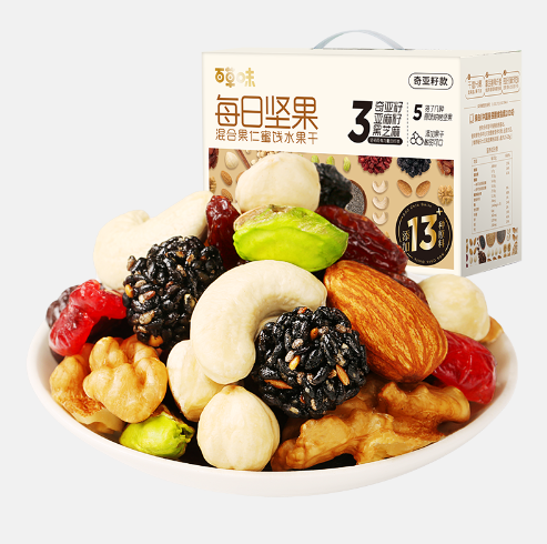 85元包邮！百草味 每日坚果 奇亚籽款 750g/30袋