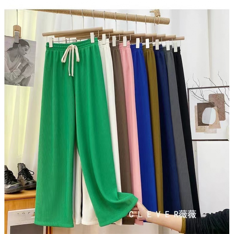 蛇骨纹春秋垂坠阔腿裤女直筒高腰长裤显瘦