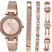 ANNE KLEIN 女士高级水晶装饰手表和手链套装，AK/3584 玫瑰金 