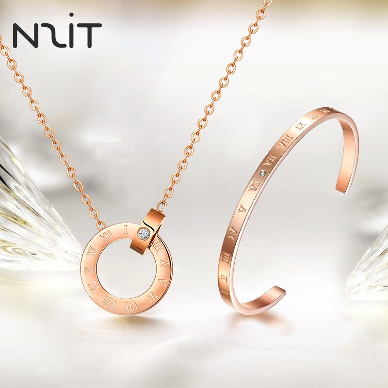 【旗舰店】N2IT 罗马数字 钻石手镯+项链套装
