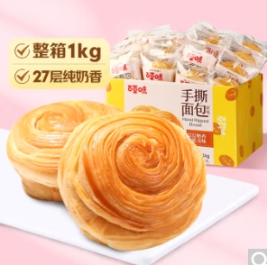 17.9元包邮！百草味手撕面包1000g