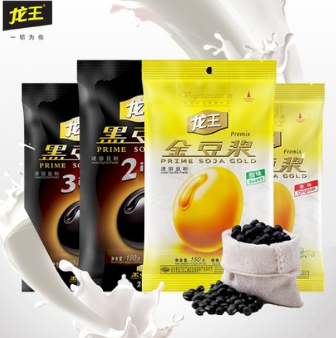 19.7元包邮！龙王 KFC同款 黑豆金豆甜味豆浆粉150g*3袋