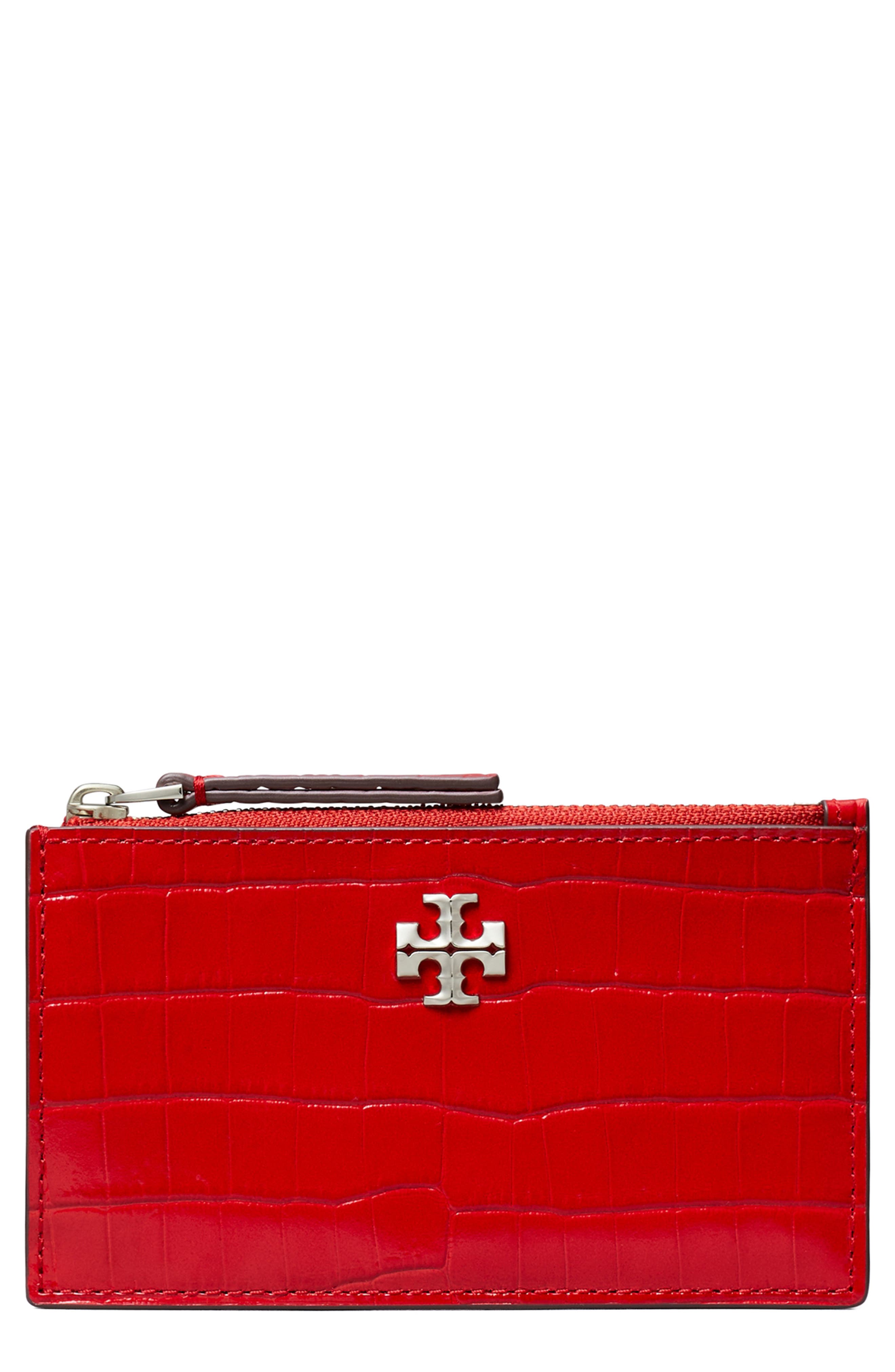 Tory Burch Kira Croc Texture Leather Zip Card Case