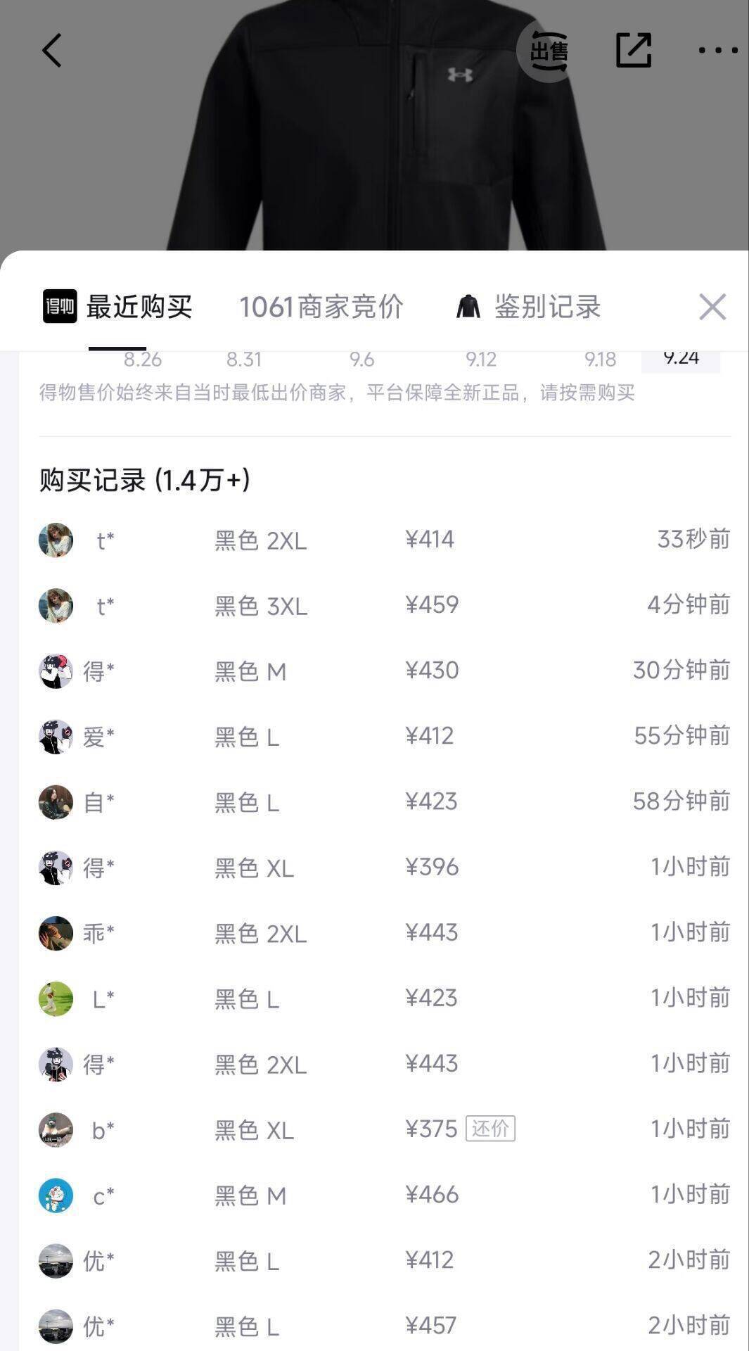 安德玛秒卖夹克到手304元