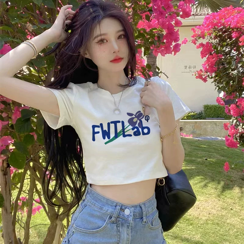 甜辣美式短袖T恤女夏季复古修身短款设计感小众紧身辣妹上衣