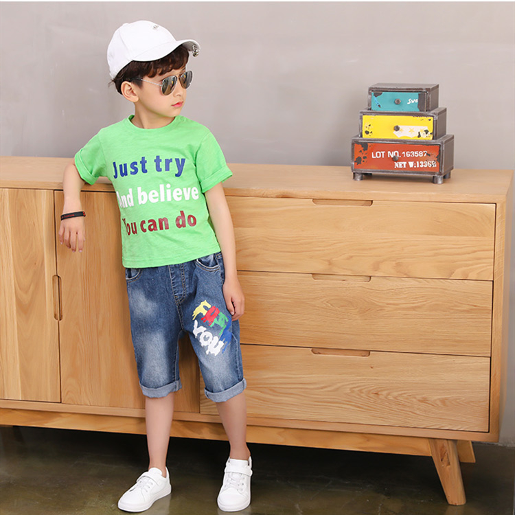 【100-160cm】中大童男童七分牛仔裤