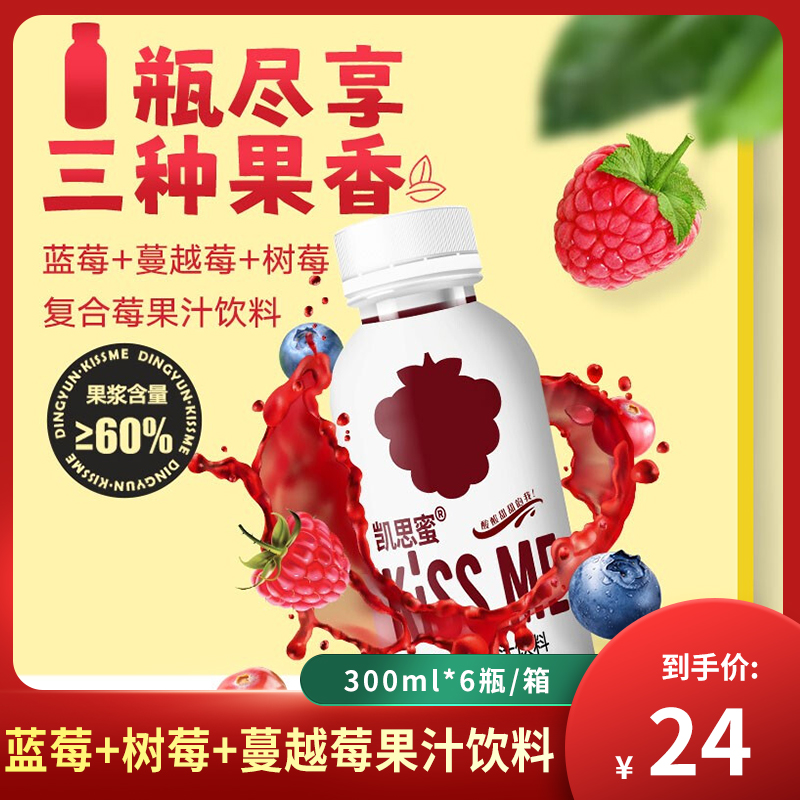 【旗舰店】云顶泉 果蔬汁饮料 （蓝莓+树莓+蔓越莓）混合口味 300ml*6瓶/箱