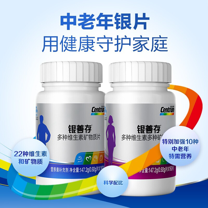 【双券叠加到手价198元】银善存 多种维生素矿物质片 男善存160片+女善存160片