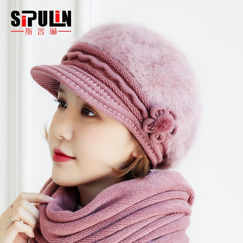 【JD旗舰店】斯普琳 秋冬季兔毛鸭舌帽 时尚贝雷帽 蔷薇粉