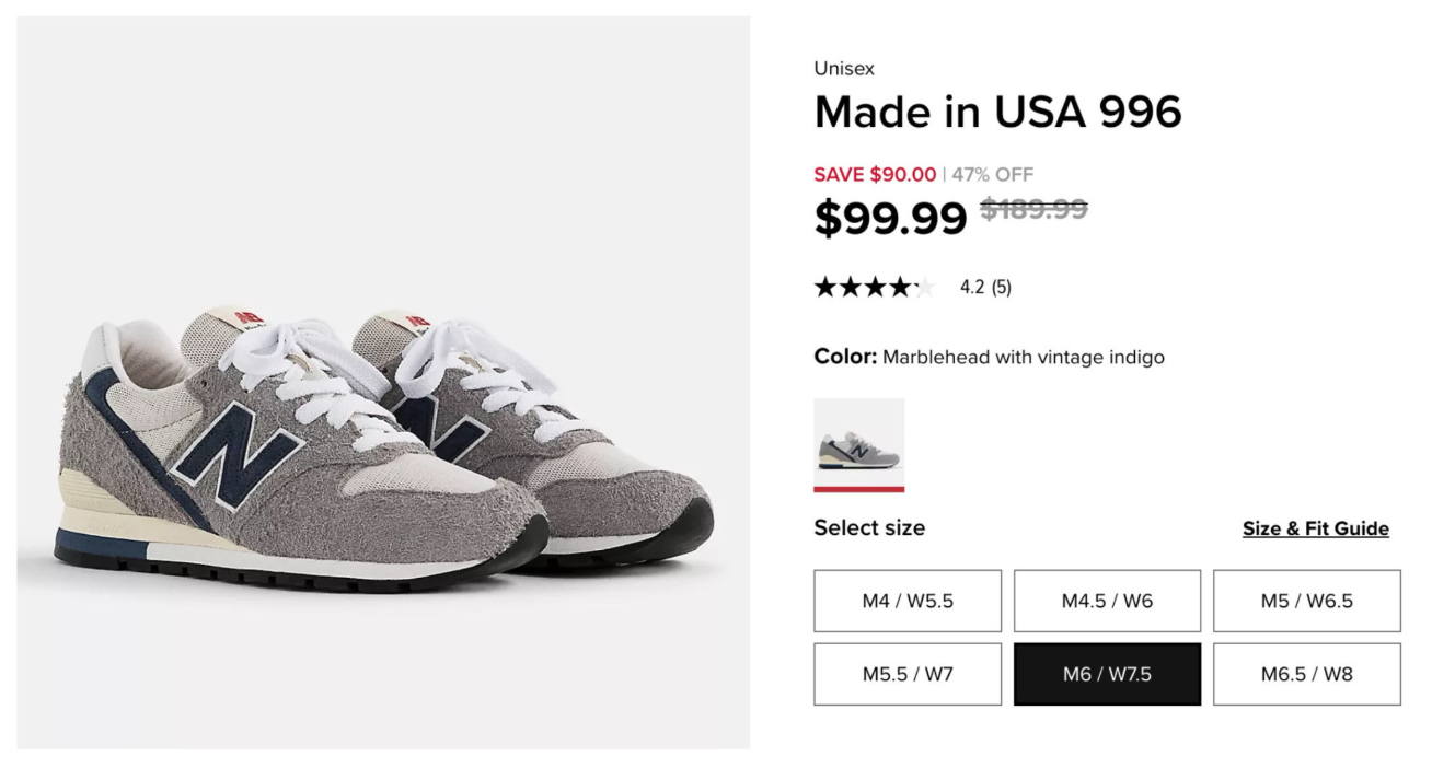 New Balance Made in USA 996 sneaker in the original heritage grey color