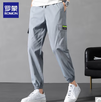 54元包邮！罗蒙  夏季新款时尚男士工装裤 灰蓝 