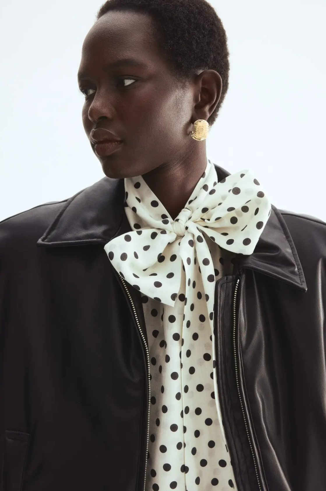 H&M Tie-Neck Chiffon Blouse Polka Dot
