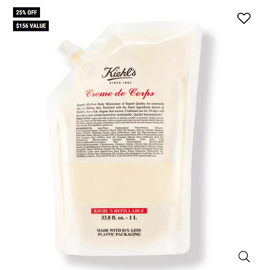 Kiehl's 保湿身体乳Refill装限时特惠