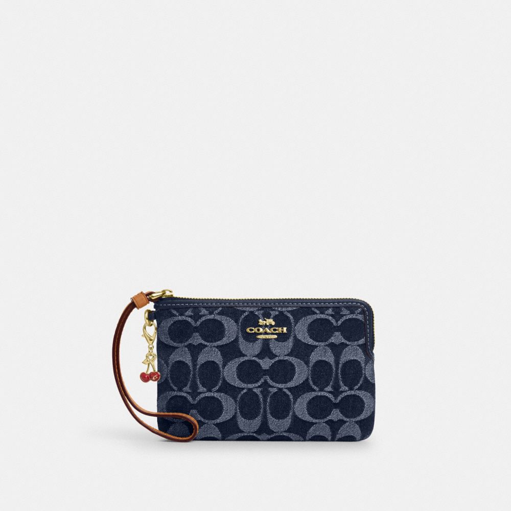 coach corner zip wristlet in signature denim CZ452-IMXIA