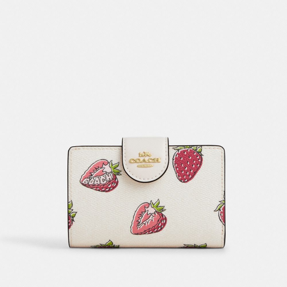 coach medium corner zip wallet with strawberry print CAP01-IMCAH