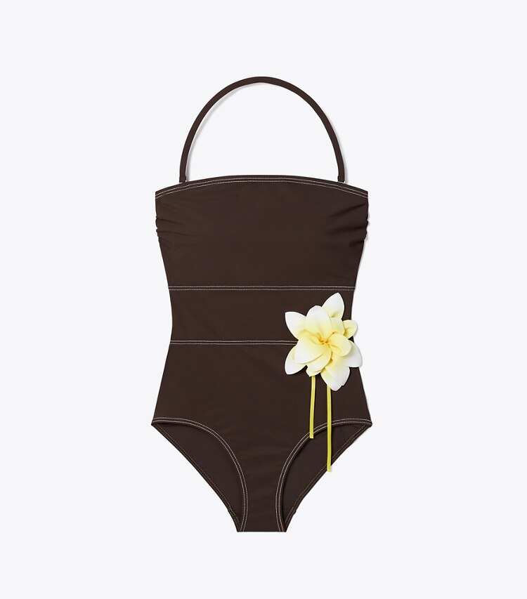 tory burch Flower Bandeau Swimsuit
