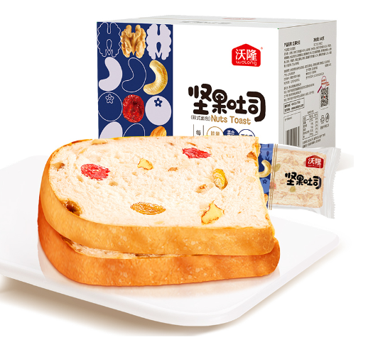 19.9元包邮！沃隆 坚果吐司面包整箱640g
