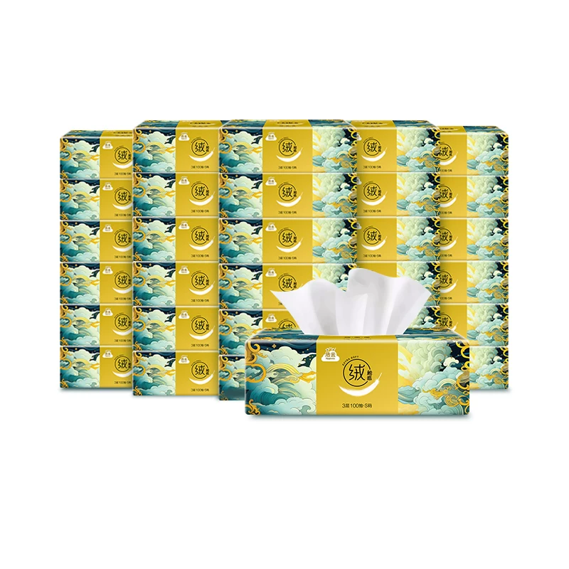【巨广场】洁云山海绒触感抽纸3层100抽30包
