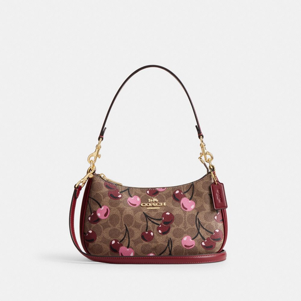 coach teri shoulder bag in signature canvas with cherry print CY694-IMTAM