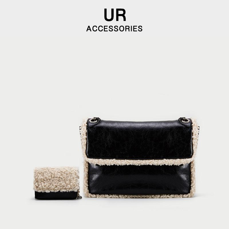 UR大容量羊羔毛斜挎子母包