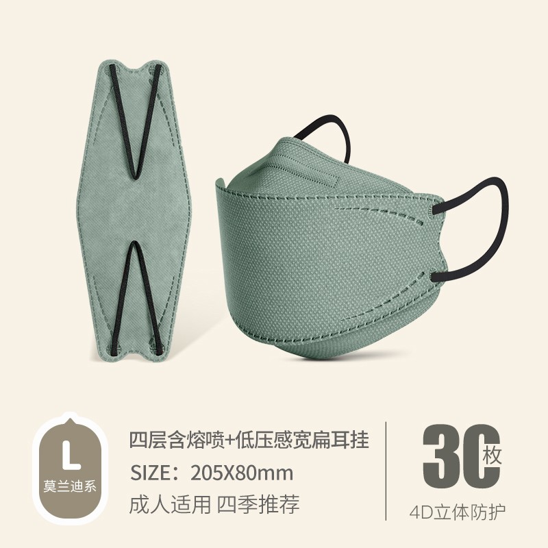 【超便宜】惠益彩色鱼型成人3d立体口罩 莫兰迪绿 30只