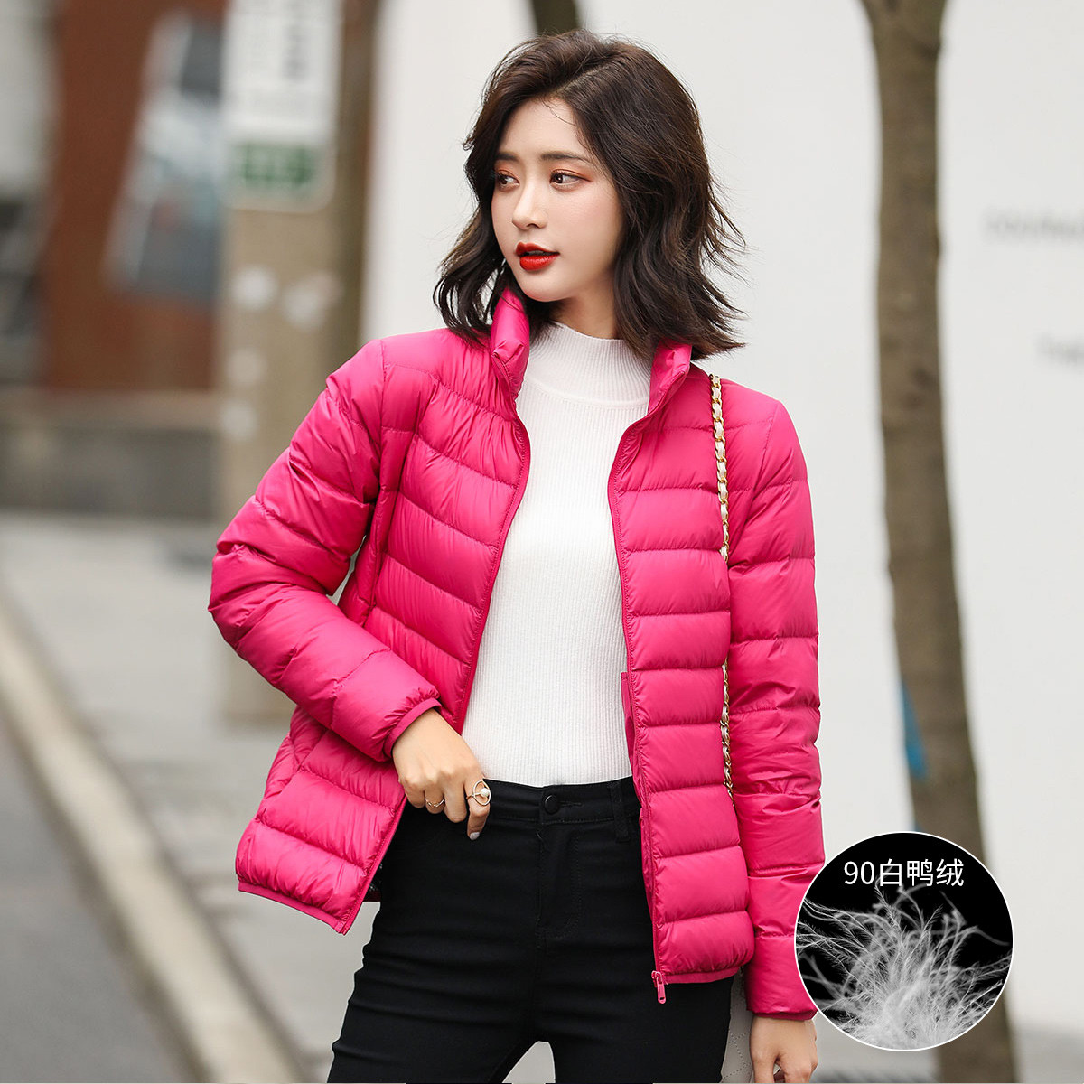 轻薄羽绒服女短款立领简约白鸭绒保暖外套