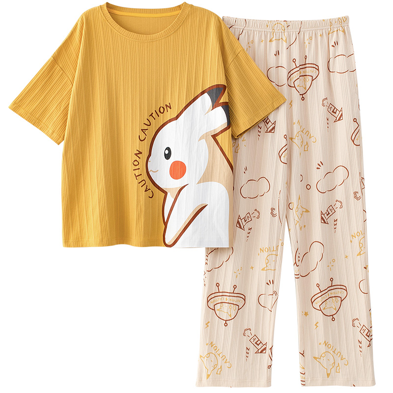 【猫人金冠店】夏季纯棉短袖家居服两件套