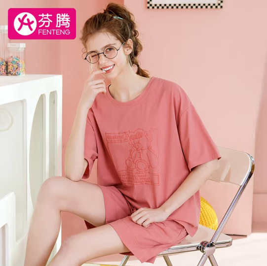 59.9元包邮！芬腾 男女款95%棉短袖家居服套装可外穿