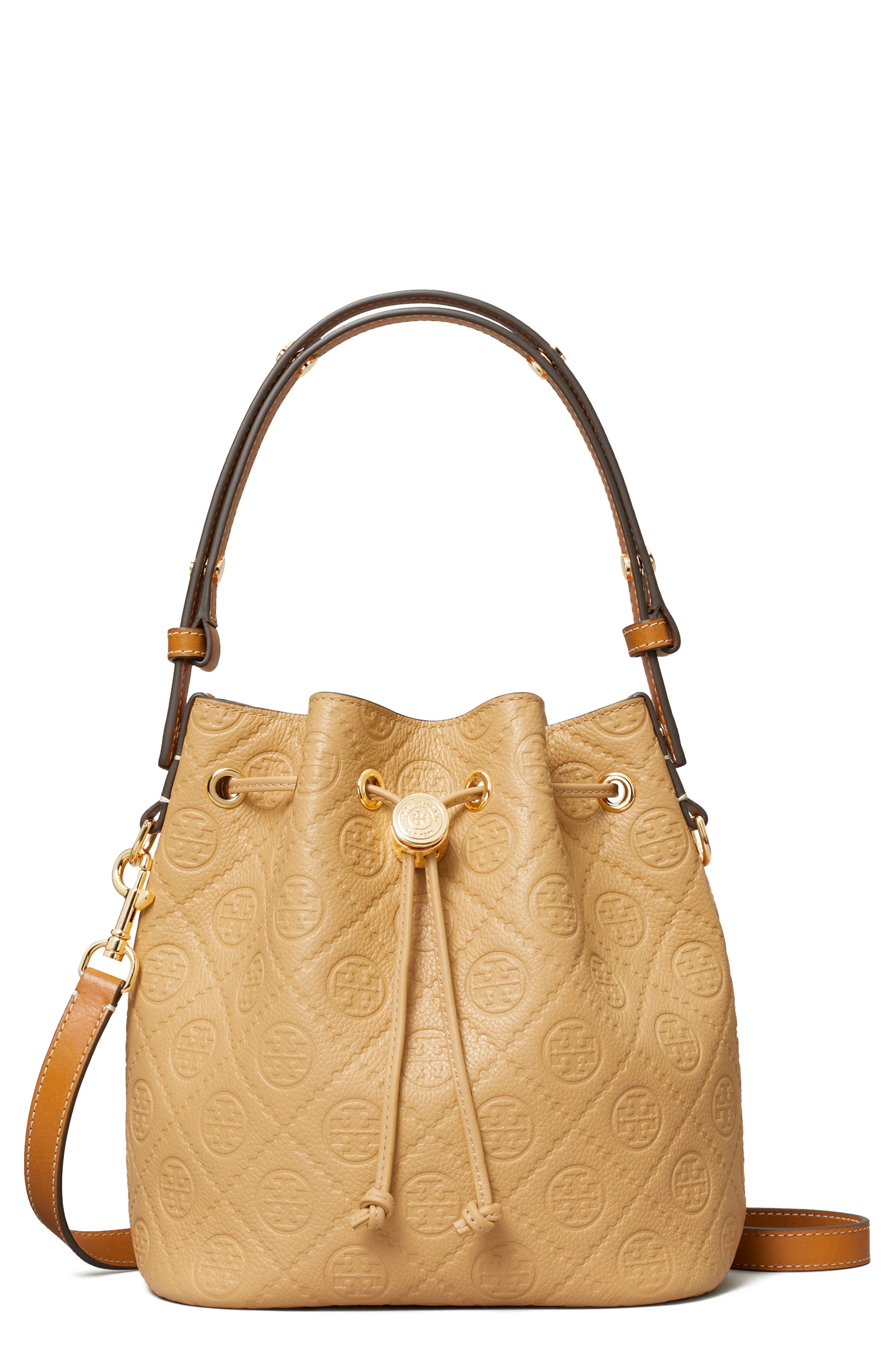 Tory Burch T Monogram Debossed Pebble Leather Bucket Bag