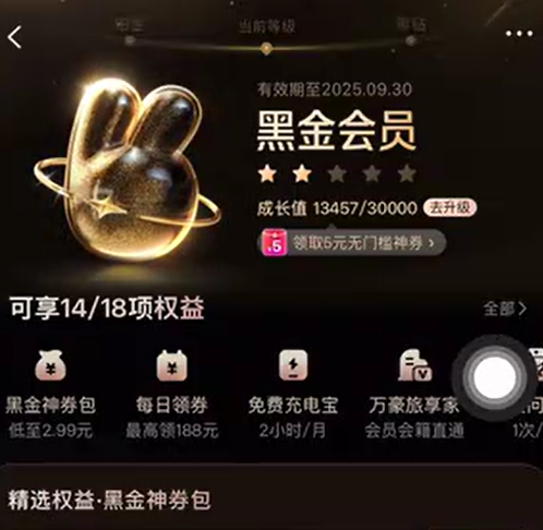 美团抢7天黑钻体验卡，黑金黑钻免费领塔斯汀+理发多选一